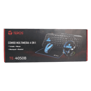 Kit 4 en 1 Teros TE-4050B Azul con Teclado, Mouse, Headset y Mousepad