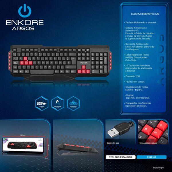 Teclado USB Enkore Argos ENK 301 Negro/Rojo