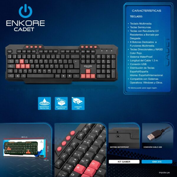 Teclado USB Enkore Cadet ENK 515 Negro/Rojo