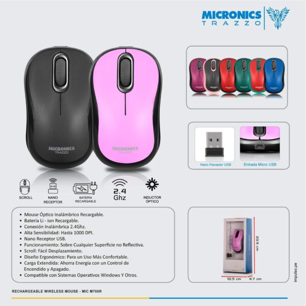 Mouse Inalambrico Micronics Trazzo MIC MR700R Recargable