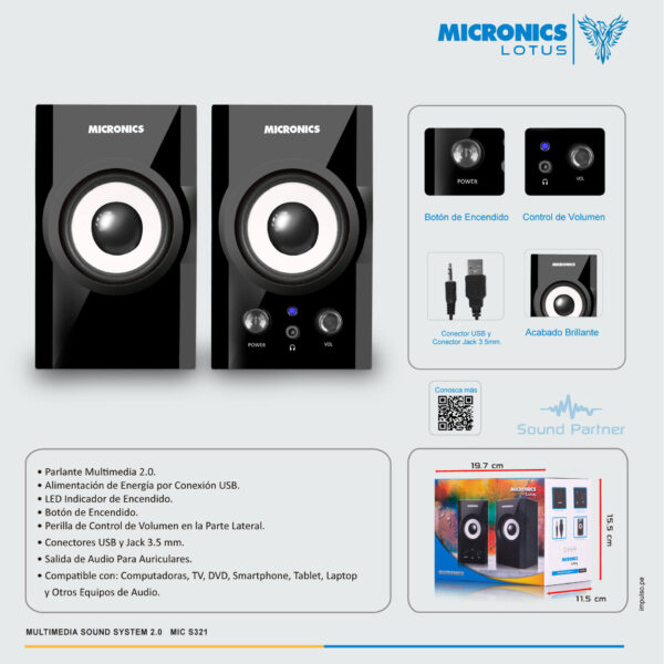 Parlantes Micronics Lotus MIC S321 Negro