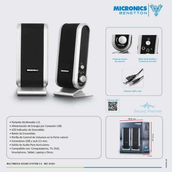 Parlantes Micronics Benetton MIC S320+ Gris