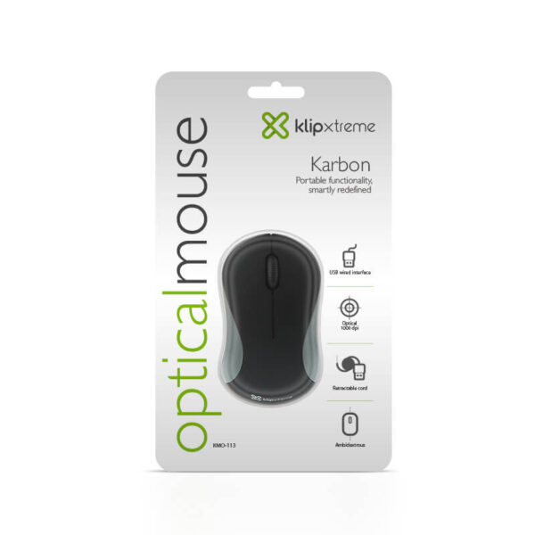 Mouse Rectractil USB Klip Xtreme KMO-113 Negro