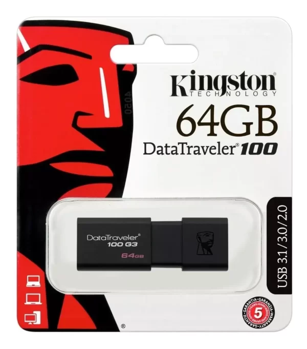 Memoria USB Kingston DataTraveler 100 G3 64GB USB 3.1/3.0/2.0 Negro