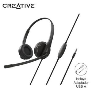 Audífono con micrófono Creative HS-230 3.5MM/Adaptador USB-A 40MM Noise-Cancelling Mute Negro