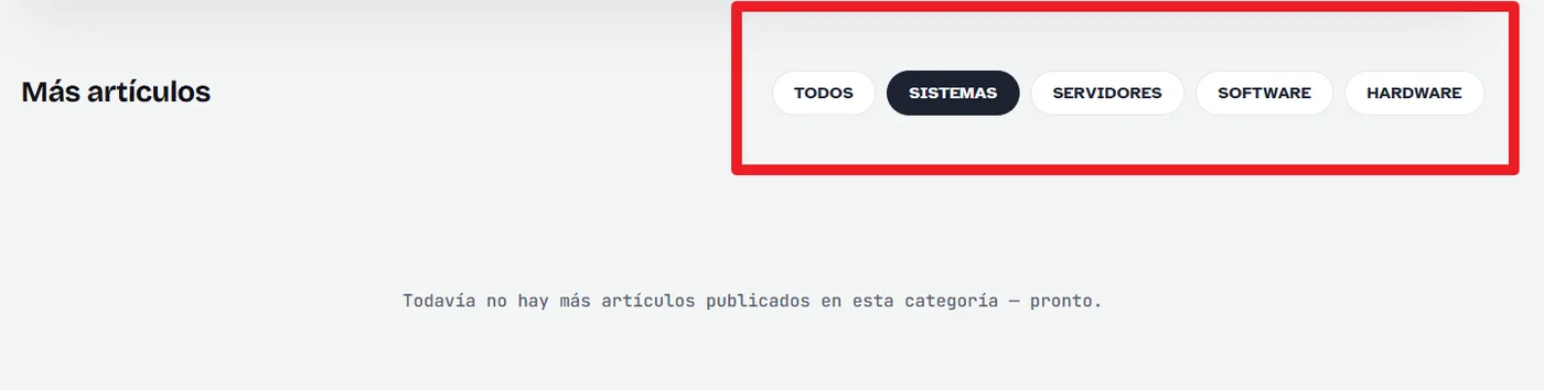 Listado del blog con el filtro Sistemas sin resultados y el post destacado como uncategorized