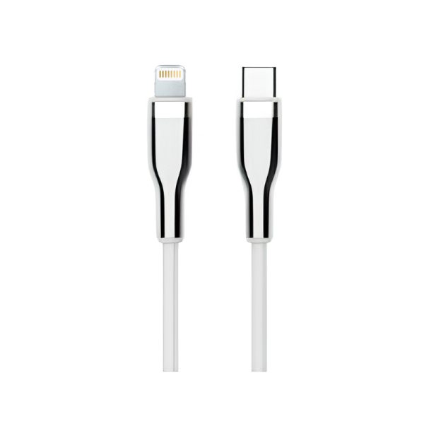 Cable USB TEROS TE-70212W, Tipo C a Lightning, 3A, 20W Máx, blanco y plateado