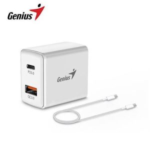 Cargador de Pared Genius PD-20ACP 20W Fast Charge 1 USB-C 1 USB-A Blanco + Cable Genius 3A USB-C a USB-C Blanco