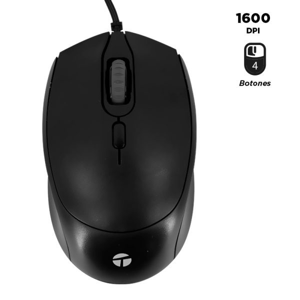 Mouse alámbrico TEROS TE-1222S, 1600 DPI, USB
