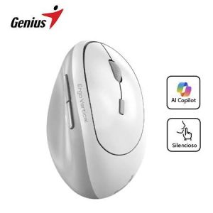 Mouse Genius Ergo 8350S Dual Inalámbrico/BT Vertical AI Copilot 6-BOT Silent Blanco Gris