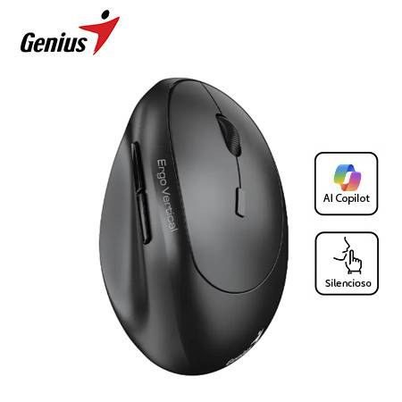 Mouse Genius Ergo 8350S Dual Inalámbrico/BT Vertical AI Copilot 6-BOT Silent Dark Gris