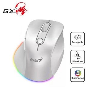 Mouse Genius Recargable Dual Inalámbrico/BT Ergo 9000S PRO 6-BOT Silent RGB Pearl Blanco