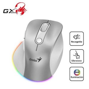 Mouse Genius Recargable Dual Inalámbrico/BT Ergo 9000S PRO 6-BOT Silent RGB Plateado