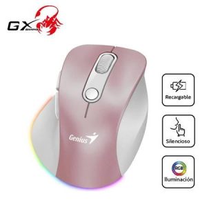Mouse Genius Recargable Dual Inalámbrico/BT Ergo 9000S PRO 6-BOT Silent RGB Rosado
