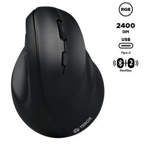 Mouse inalámbrico TEROS TE-5169N, 2.4GHz, 2400 DPI, BT1, BT2, USB