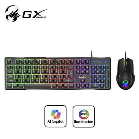 Teclado Genius + Mouse GX Scorpion KM-GX6 AI Copilot Gaming RGB 19 Teclas Anti-Ghosting 3200DPI Negro