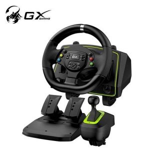 Timón con Pedal + Palanca Genius GX Speed Master X2 Dual Motor Vibration 1080° Rotacion PS4/PS3/PC USB Negro